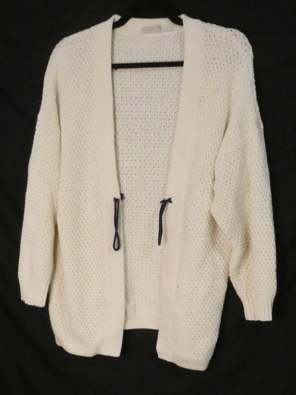 NOISY MAY Cream Open Knit Crochet Cardigan Boho Tie Front - large